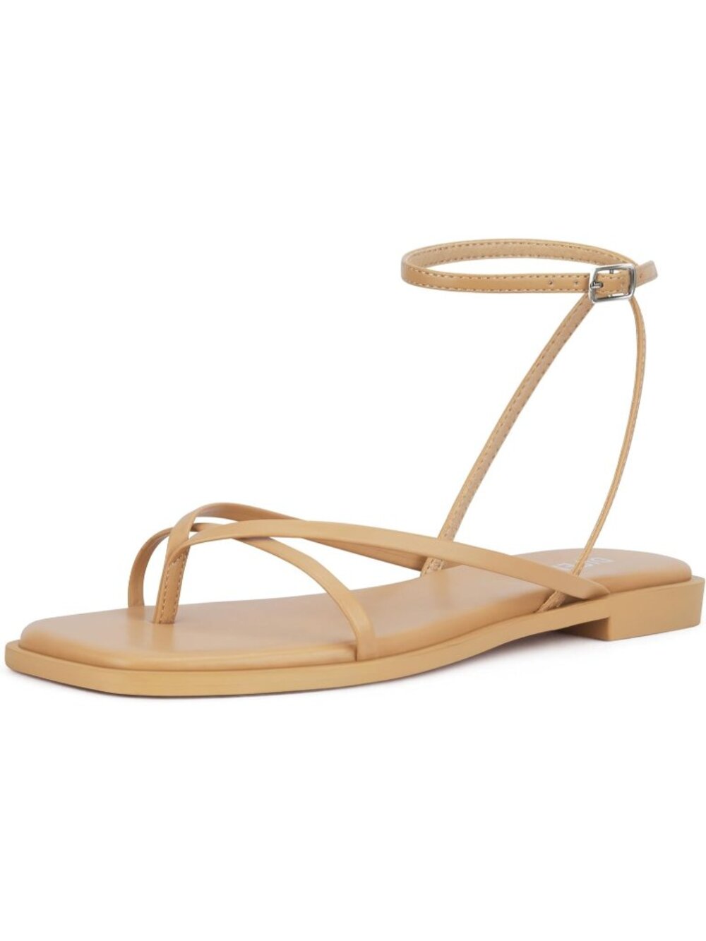 🆕Women's Cream Flats Sandals Square Toe Strappy Ankle Strap Casual